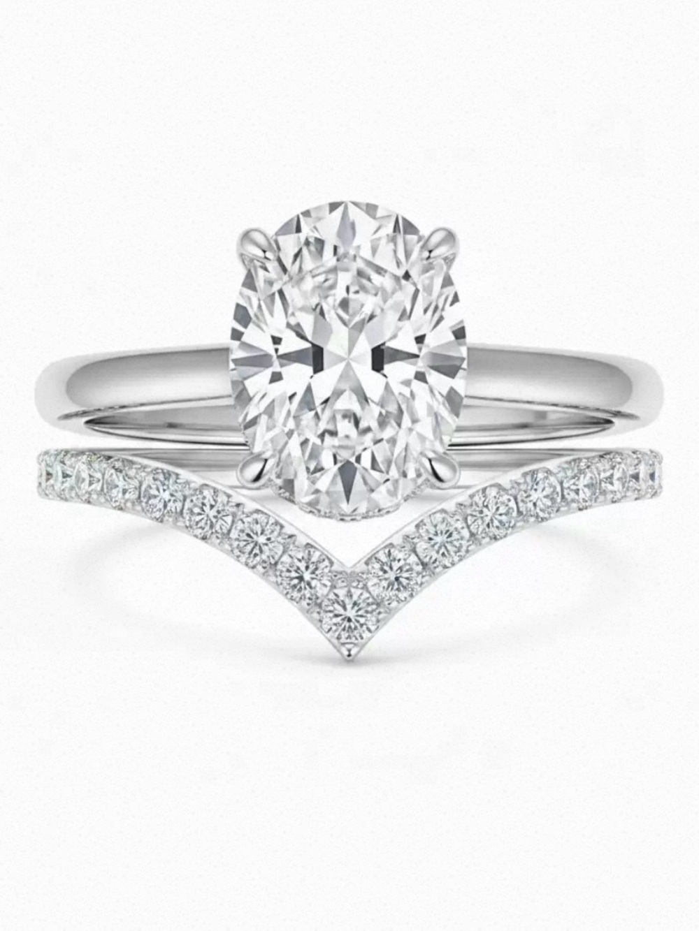 New timeless elegance with 2-piece Silver tone Oval CZ Wedding ring 7